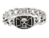 Stainless Steel Antiqued and Polished Skull Curb Bracelet (9.00 Inches)